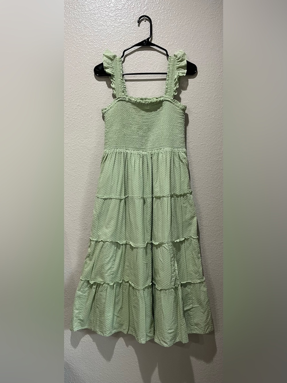 J. Crew Light Mint Tiered Ruffle Smocked Texture Sundress Sz S boho Cottage Core